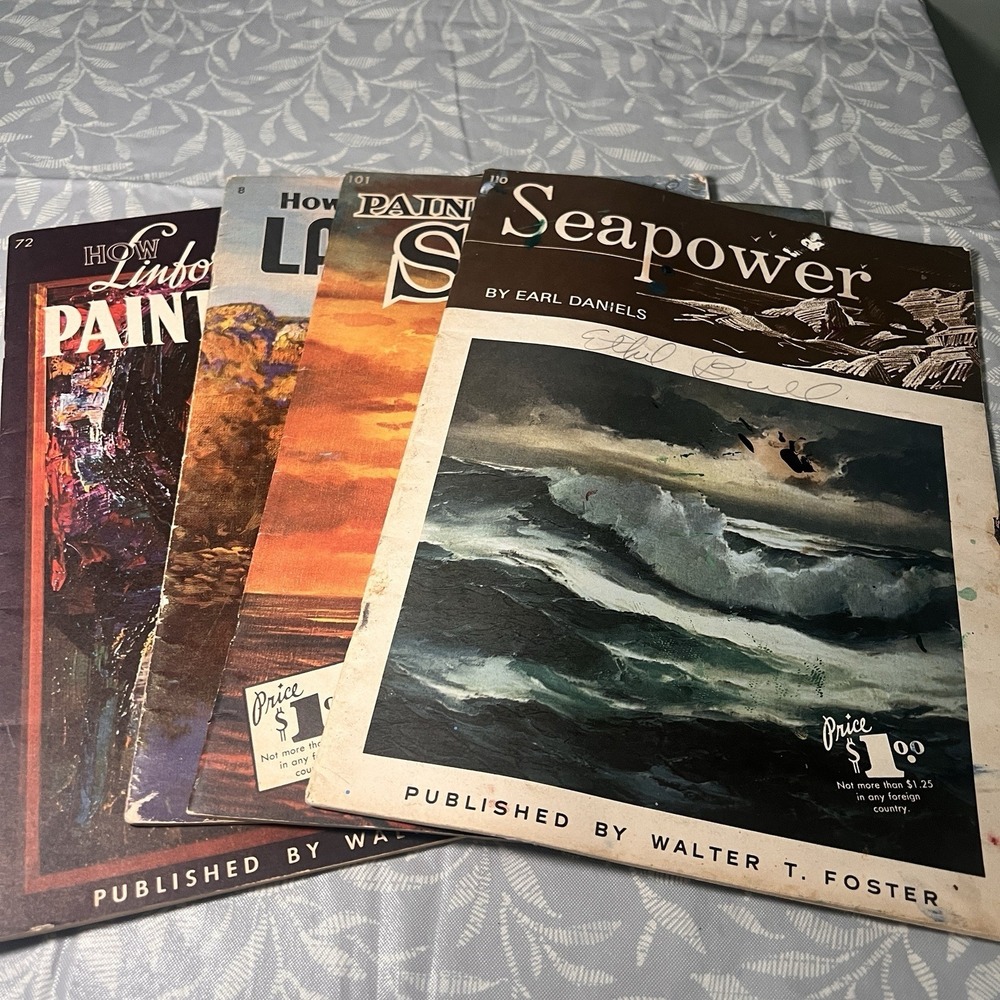 4 LOT Walter Foster Art Books "Landscapes, Heads, Seapower, Sunsets" Vintage